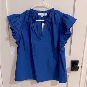 Sugarlips Risette Ruffle Cap Sleeve Split Neck Top